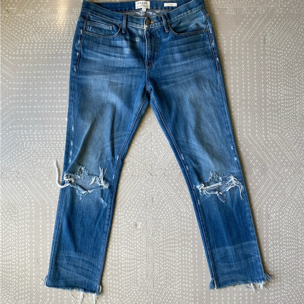 Frame Denim Distressed Blue Slim Fit Jeans